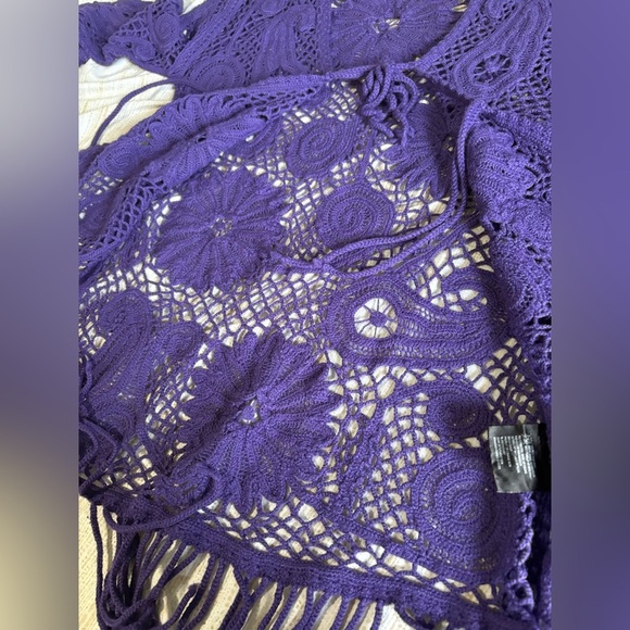 Laurel crochet purple long sleeve fringe open front with tie size large top knit - Picture 8 of 9